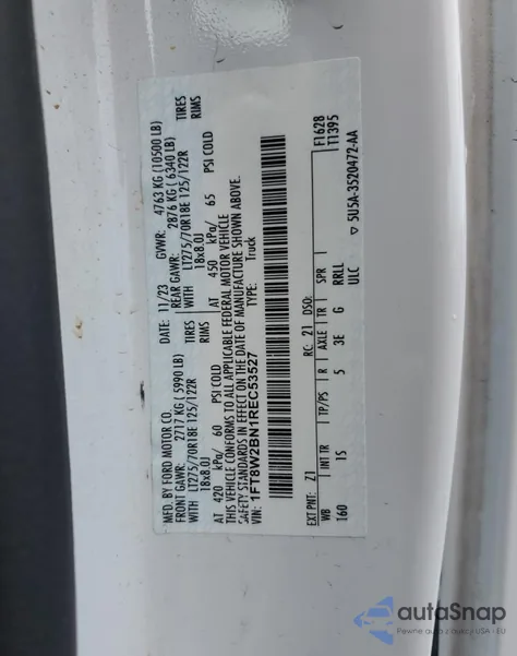 2024 Ford F250 Super Duty z USA, uszkodzony, nr VIN 1FT8W2BN1REC53527